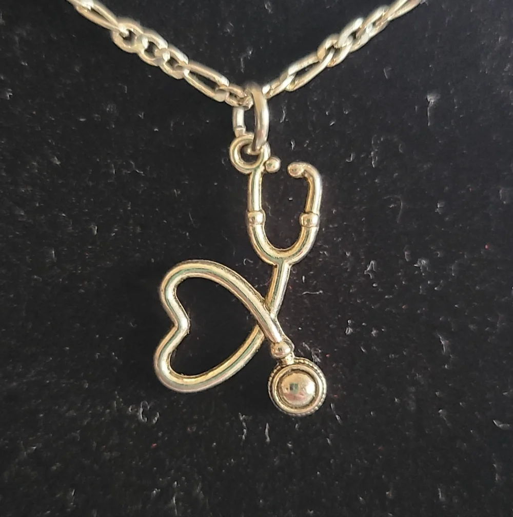 Sterling Silver Heart Stethoscope Pendant Necklace